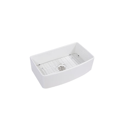 White Farmhouse Sink - 33 x 20 x 10 inch White Kitchen Sink Porcelain Ceramic Arch Edge Apron Front Single Bowl Farm Kitchen Sinks