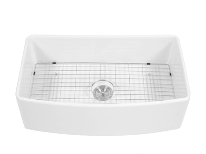 White Farmhouse Sink - 33 x 20 x 10 inch White Kitchen Sink Porcelain Ceramic Arch Edge Apron Front Single Bowl Farm Kitchen Sinks