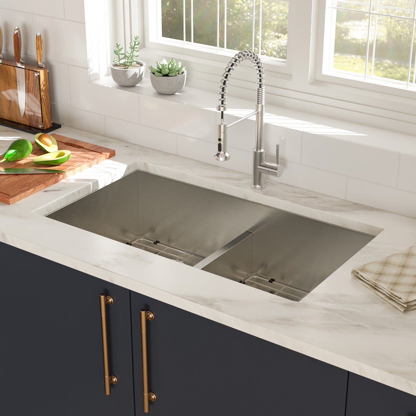 Double Bowl(50/50) Undermount Sink- 30"x19"x10" Double Bowl Kitchen Sink 16 Gauge with Two 10" Deep Basin