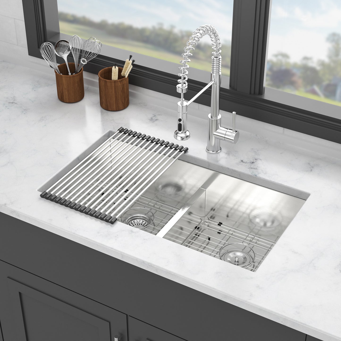 Double Bowl(50/50) Undermount Sink- 30"x19"x10" Double Bowl Kitchen Sink 16 Gauge with Two 10" Deep Basin