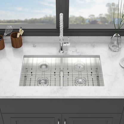 Double Bowl(50/50) Undermount Sink- 30"x19"x10" Double Bowl Kitchen Sink 16 Gauge with Two 10" Deep Basin
