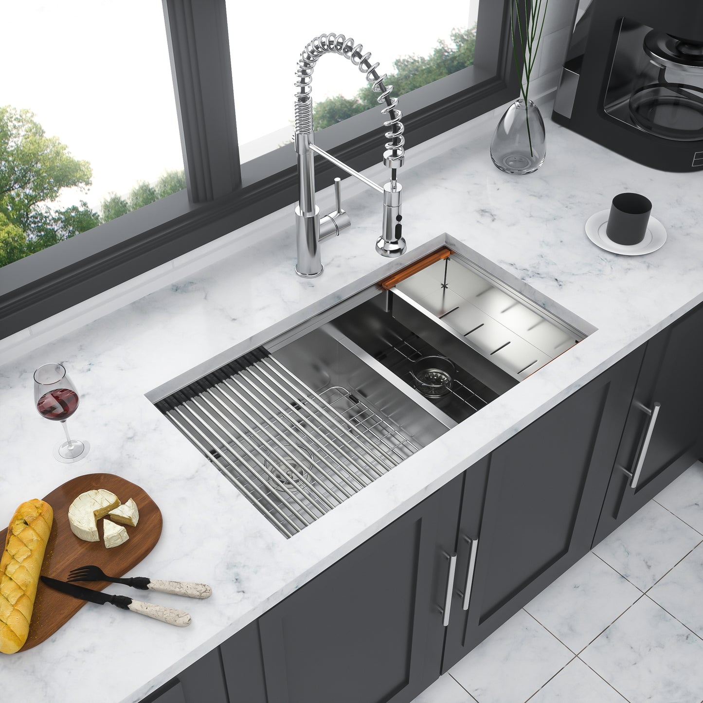 Double Bowl(60/40) Undermount Sink- 33" x 19" x 10" Double Bowl Kitchen Sink 16 Gauge with Two 10" Deep Basin