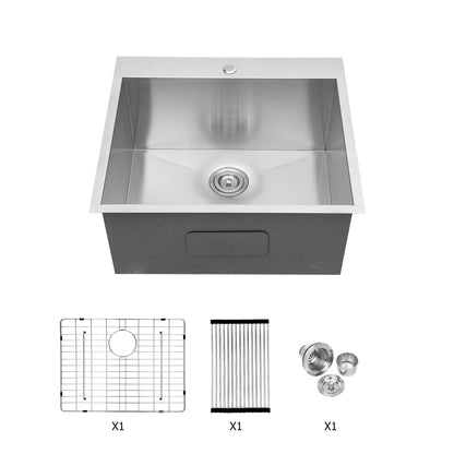 Laundry Sink - 22" x 22" Laundry Room Utility Sink Drop In Topmount 16 Gauge Stainless Steel 12 Inch Deep Single Bowl Above Counter Basin