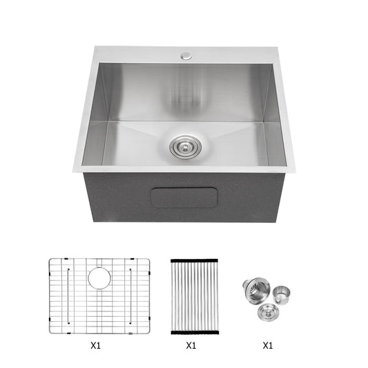 Laundry Sink - 22" x 22" Laundry Room Utility Sink Drop In Topmount 16 Gauge Stainless Steel 12 Inch Deep Single Bowl Above Counter Basin