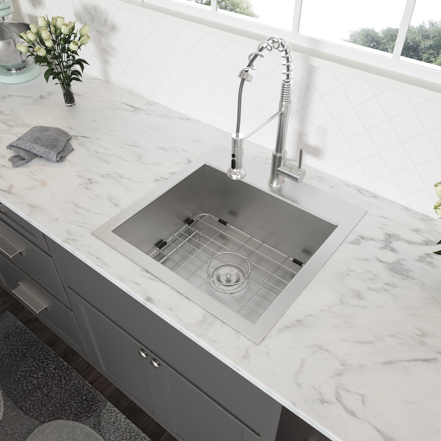 Laundry Sink - 22" x 22" Laundry Room Utility Sink Drop In Topmount 16 Gauge Stainless Steel 12 Inch Deep Single Bowl Above Counter Basin