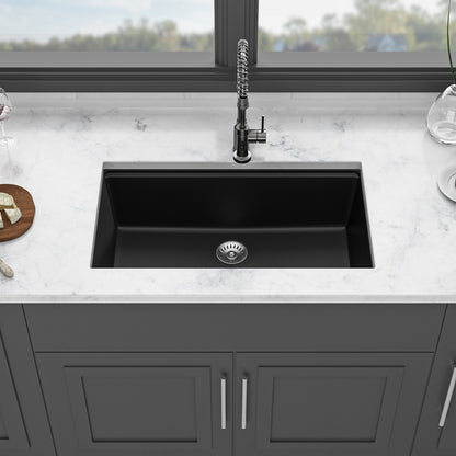 Quartz Kitchen Sink - 32" x 19" x 9.65" Black granite composite Workstation undermount kitchen sink
