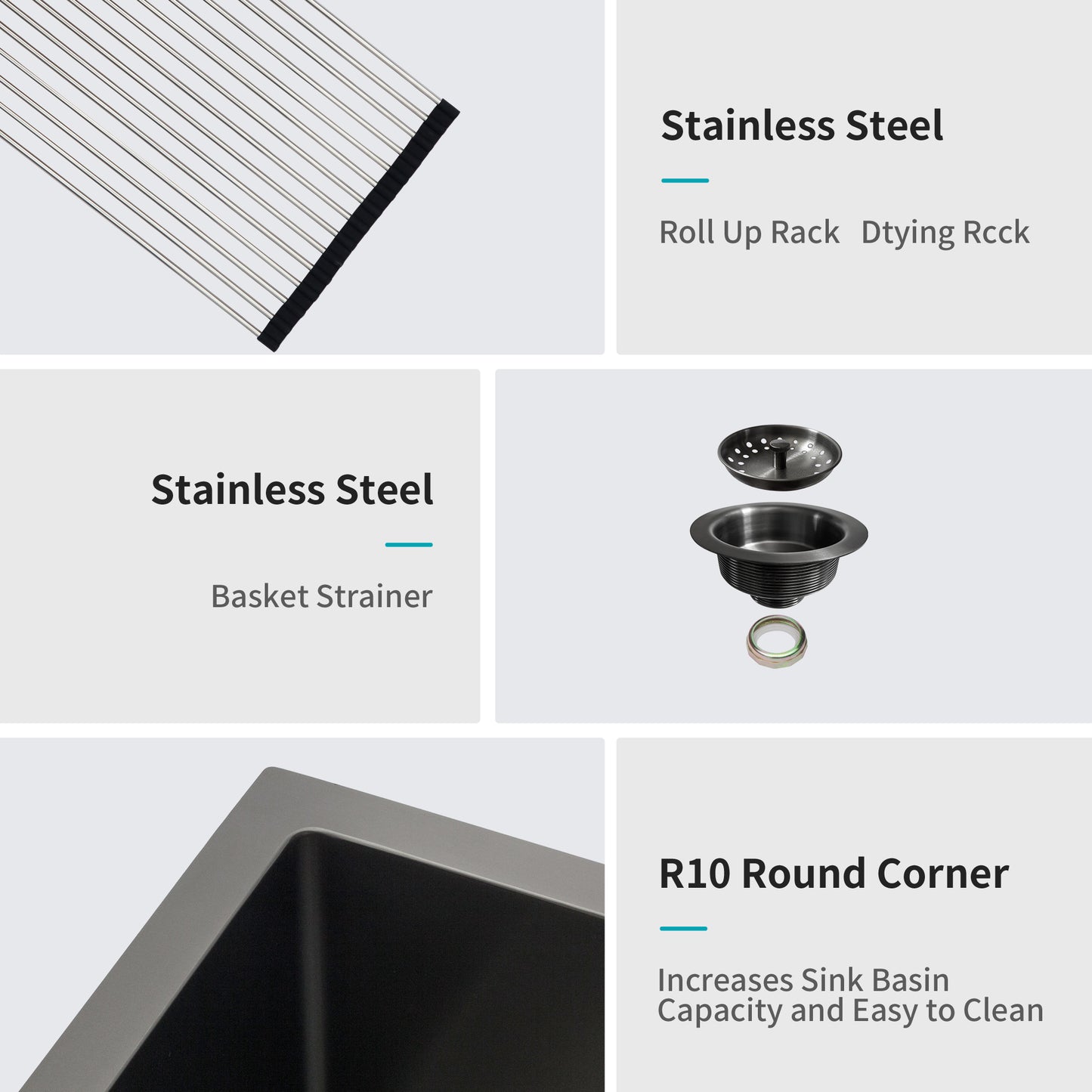 Gunmetal Black Workstation Kitchen Sink - 28"x 18"x 10" Single Bowl Workstation Undermount Kitchen Sink 16 Gauge Stainless Steel