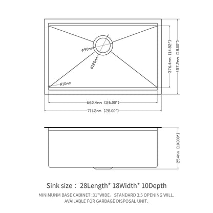 Gunmetal Black Workstation Kitchen Sink - 28"x 18"x 10" Single Bowl Workstation Undermount Kitchen Sink 16 Gauge Stainless Steel