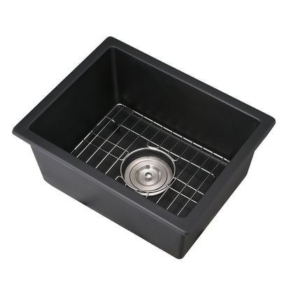 Quartz 13.77" L X 17.71" W Undermount Bar Sink With Basket Strainer
