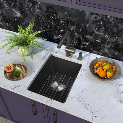 Quartz 13.77" L X 17.71" W Undermount Bar Sink With Basket Strainer