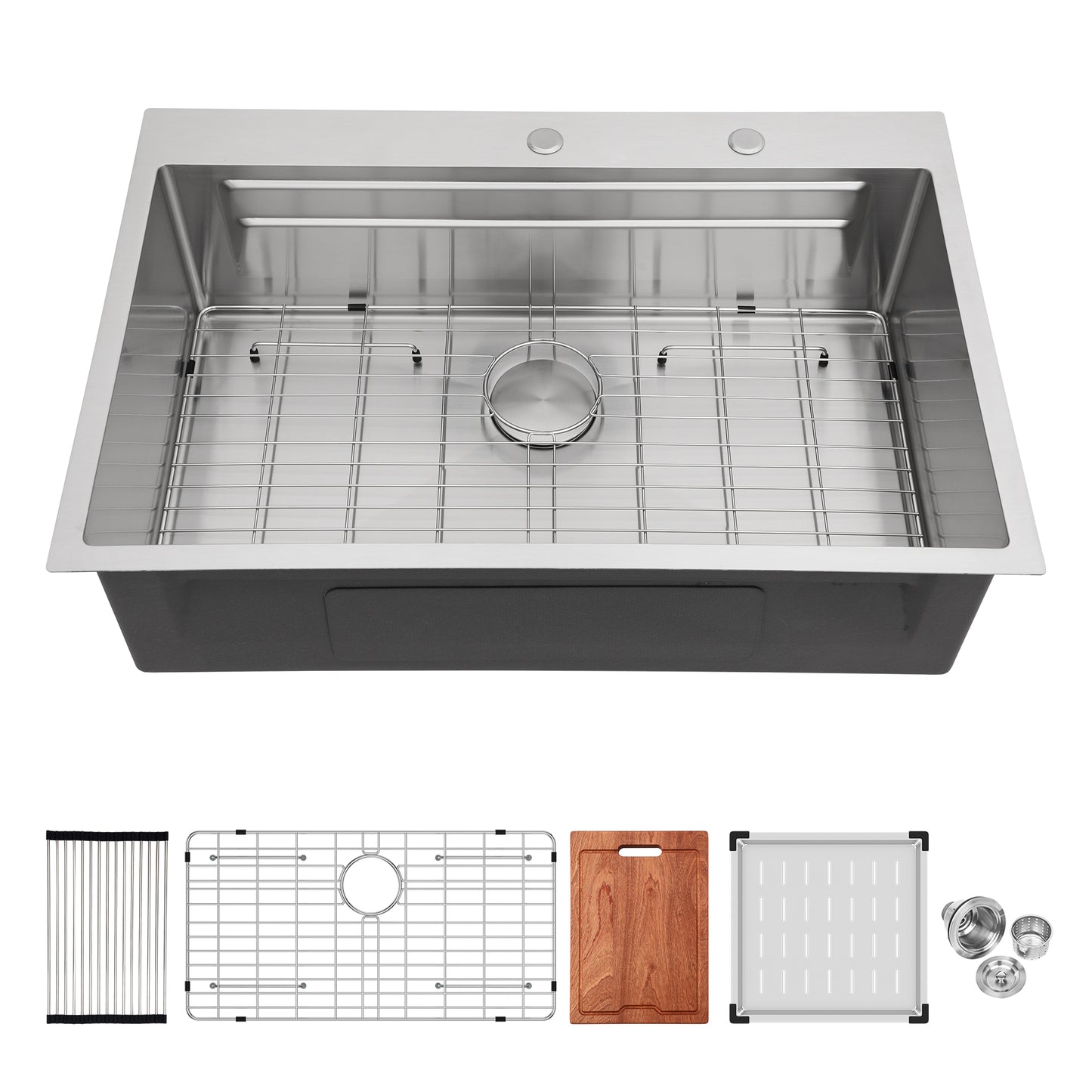 33" Drop in Kitchen Sink - 33 x 22 x 10 inch Kitchen Sink Drop-in Topmount Single Bowl 16 Gauge Stainless Steel Ledge Workstation Kitchen Sinks