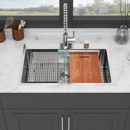 33" Drop in Kitchen Sink - 33 x 22 x 10 inch Kitchen Sink Drop-in Topmount Single Bowl 16 Gauge Stainless Steel Ledge Workstation Kitchen Sinks