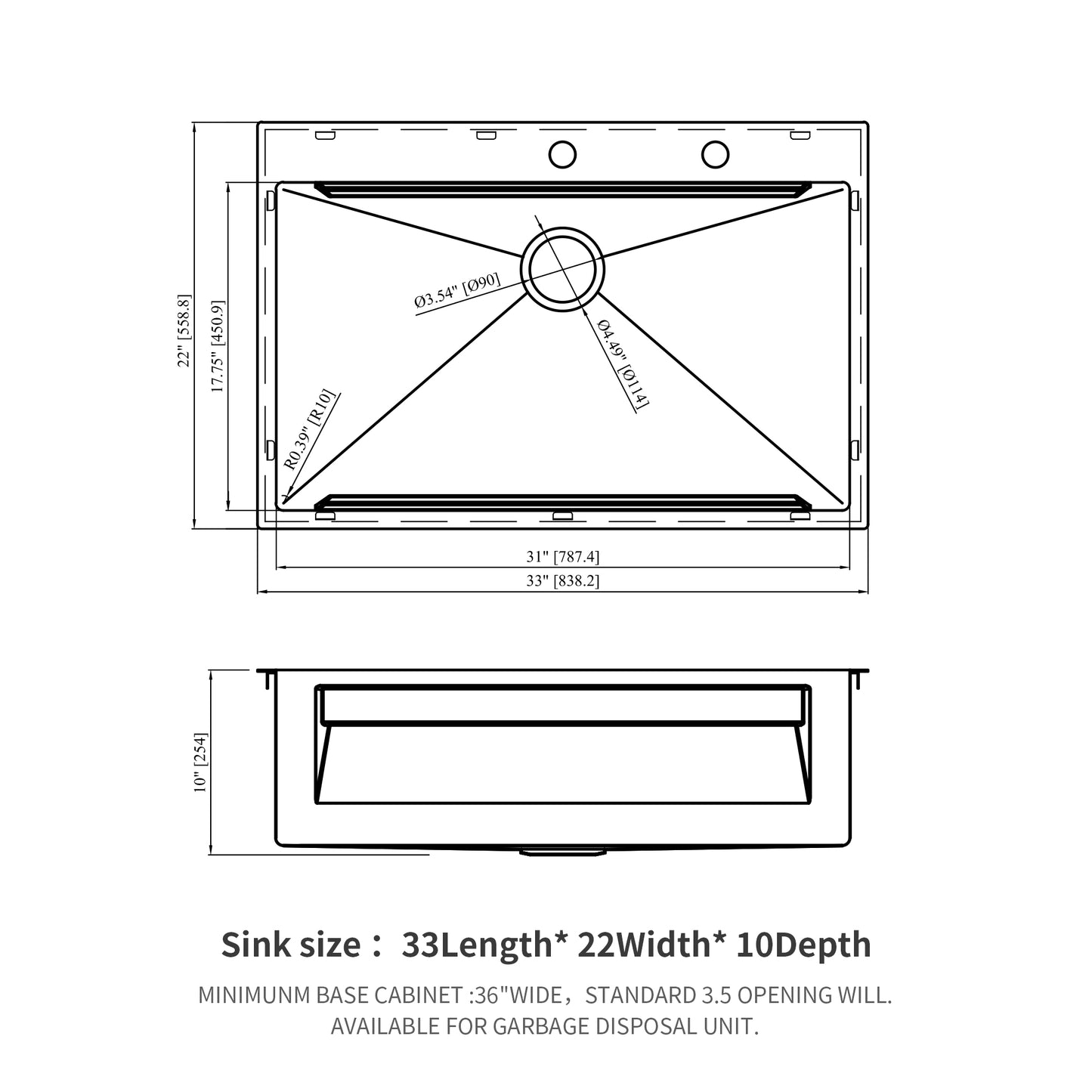 33" Drop in Kitchen Sink - 33 x 22 x 10 inch Kitchen Sink Drop-in Topmount Single Bowl 16 Gauge Stainless Steel Ledge Workstation Kitchen Sinks