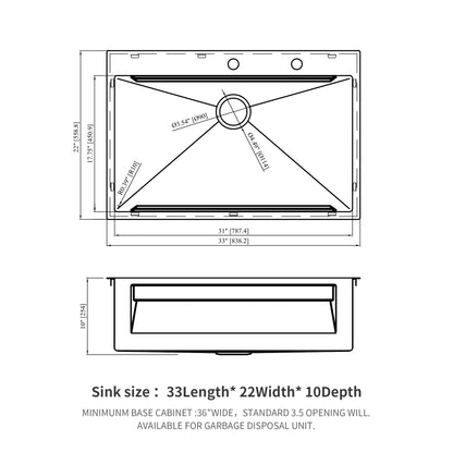33" Drop in Kitchen Sink - 33 x 22 x 10 inch Kitchen Sink Drop-in Topmount Single Bowl 16 Gauge Stainless Steel Ledge Workstation Kitchen Sinks