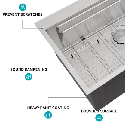 33" Drop in Kitchen Sink - 33 x 22 x 10 inch Kitchen Sink Drop-in Topmount Single Bowl 16 Gauge Stainless Steel Ledge Workstation Kitchen Sinks