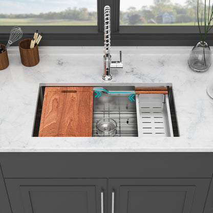 33" Undermount Kitchen Sink - 33 x 19 x 10 inch Single Bowl 16 Gauge Stainless Steel Ledge Workstation Kitchen Sinks