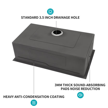 33" Undermount Kitchen Sink - 33 x 19 x 10 inch Single Bowl 16 Gauge Stainless Steel Ledge Workstation Kitchen Sinks