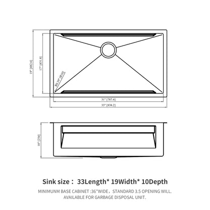 33" Undermount Kitchen Sink - 33 x 19 x 10 inch Single Bowl 16 Gauge Stainless Steel Ledge Workstation Kitchen Sinks