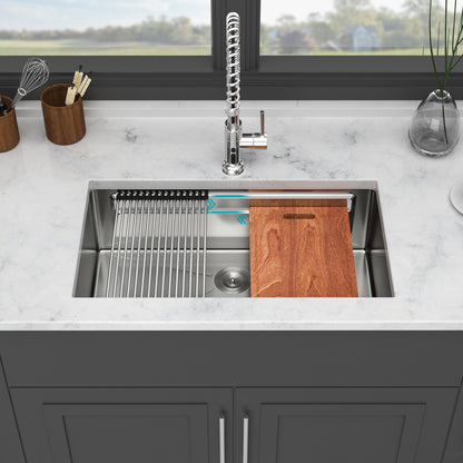 33" Undermount Kitchen Sink - 33 x 19 x 10 inch Single Bowl 16 Gauge Stainless Steel Ledge Workstation Kitchen Sinks