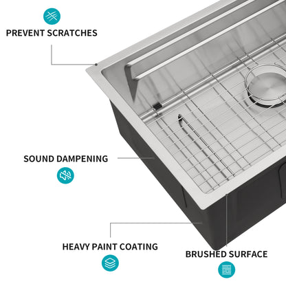 33" Undermount Kitchen Sink - 33 x 19 x 10 inch Single Bowl 16 Gauge Stainless Steel Ledge Workstation Kitchen Sinks
