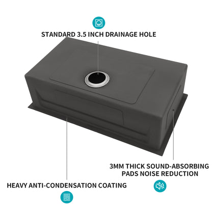 33" Undermount Kitchen Sink - 33 x 19 x 10 inch Single Bowl 16 Gauge Stainless Steel Ledge Workstation Kitchen Sinks