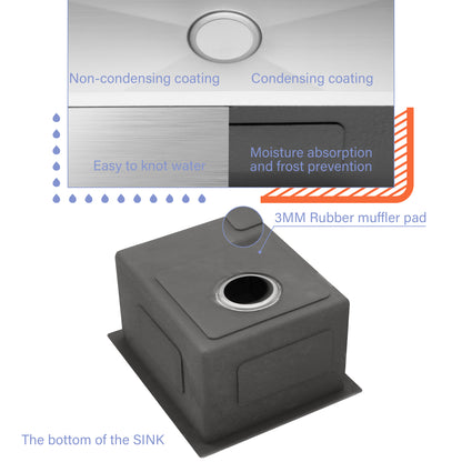 17 Inch Undermount Sink - 17"x19"x10" 16 Gauge Single Bowl Kitchen Sink 10 Inch Deep Bar/Prep Sink Basin
