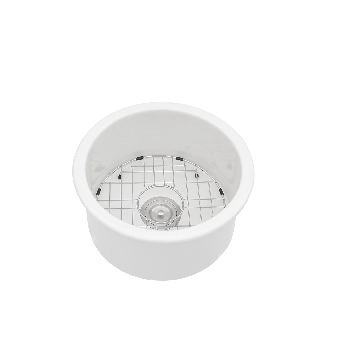 18x18x9 Inch Dual Mounted Single Bowl Porcelain Fireclay Circular Kitchen Sink with Drain Assembly and Bottom Grid