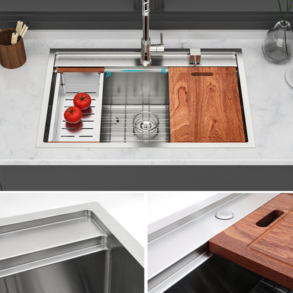 33" Drop in Kitchen Sink - 33 x 22 x 10 inch Kitchen Sink Topmount Single Bowl 16 Gauge Stainless Steel Ledge Workstation Kitchen Sinks