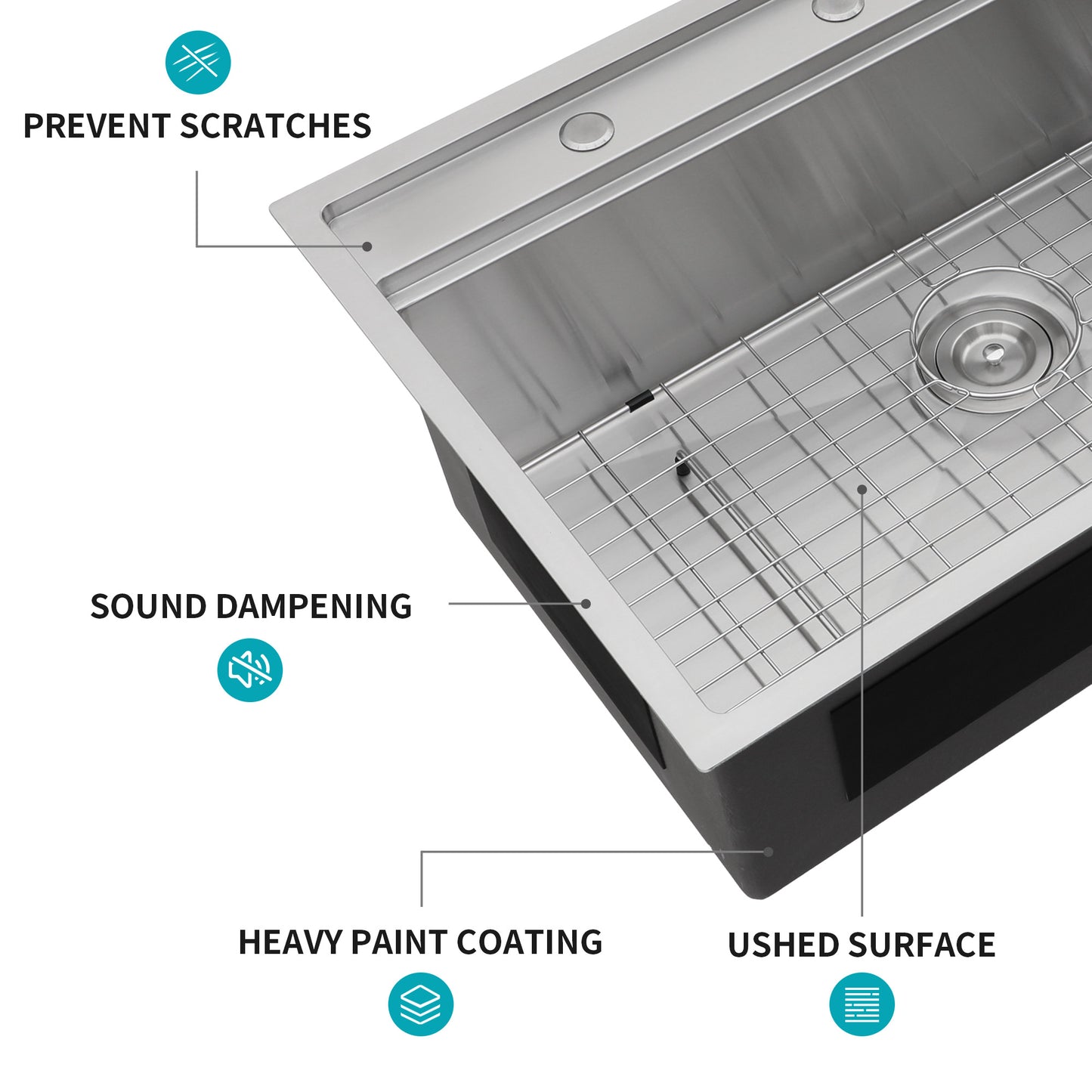 33" Drop in Kitchen Sink - 33 x 22 x 10 inch Kitchen Sink Topmount Single Bowl 16 Gauge Stainless Steel Ledge Workstation Kitchen Sinks