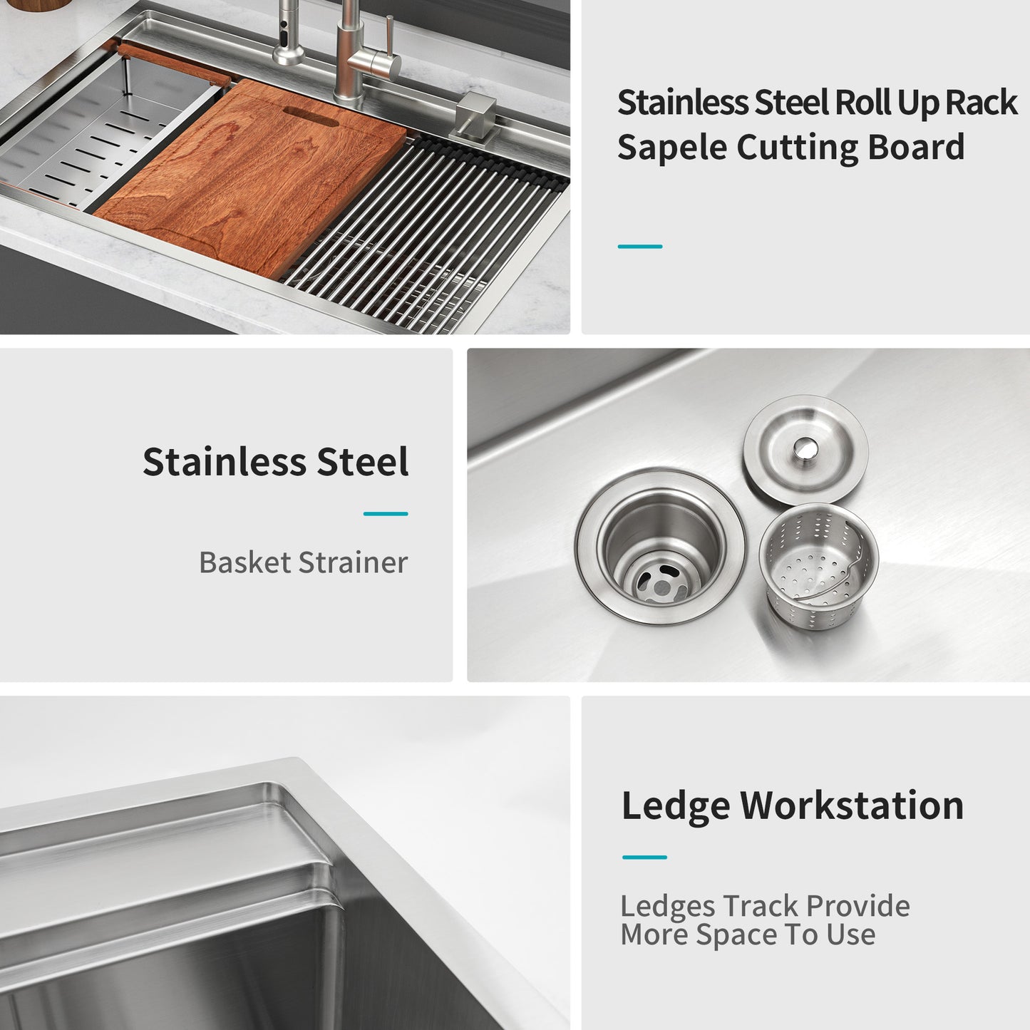 33" Drop in Kitchen Sink - 33 x 22 x 10 inch Kitchen Sink Topmount Single Bowl 16 Gauge Stainless Steel Ledge Workstation Kitchen Sinks