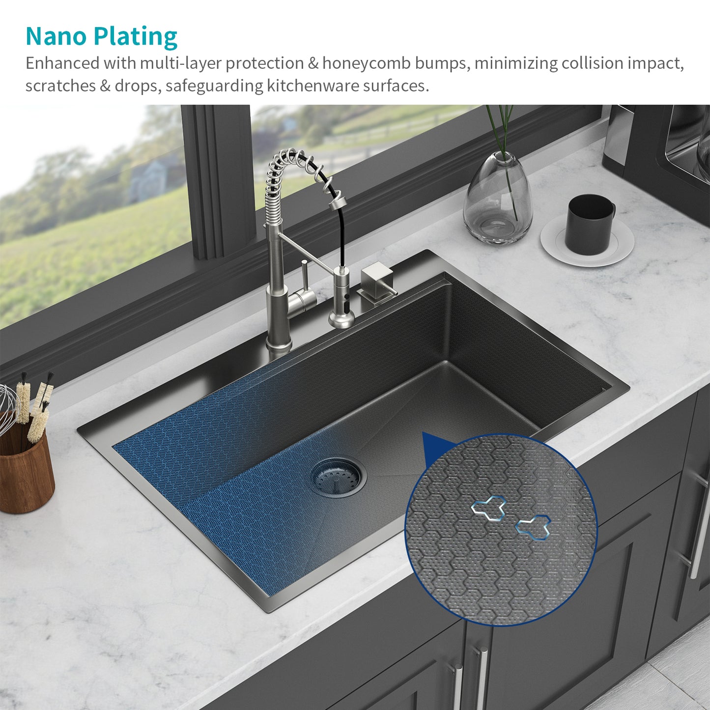 33" Drop in Kitchen Sink - 33*22*9 inch Gunmetal Black Kitchen Sink Topmount Single Bowl 16 Gauge Stainless Steel Ledge Workstation Kitchen Sinks