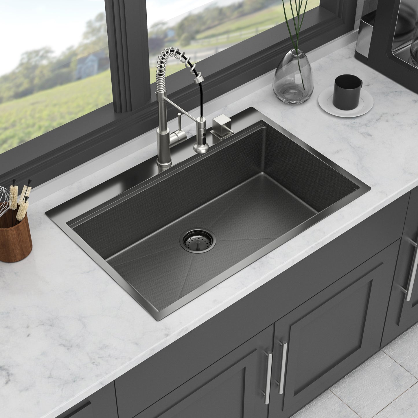 33" Drop in Kitchen Sink - 33*22*9 inch Gunmetal Black Kitchen Sink Topmount Single Bowl 16 Gauge Stainless Steel Ledge Workstation Kitchen Sinks