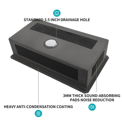 33" Undermount Kitchen Sink - 33 x 19 x 9 inch Gunmetal Black Single Bowl 16 Gauge Stainless Steel Ledge Workstation Kitchen Sinks