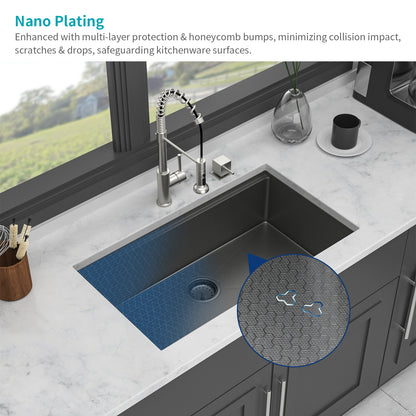 33" Undermount Kitchen Sink - 33 x 19 x 9 inch Gunmetal Black Single Bowl 16 Gauge Stainless Steel Ledge Workstation Kitchen Sinks