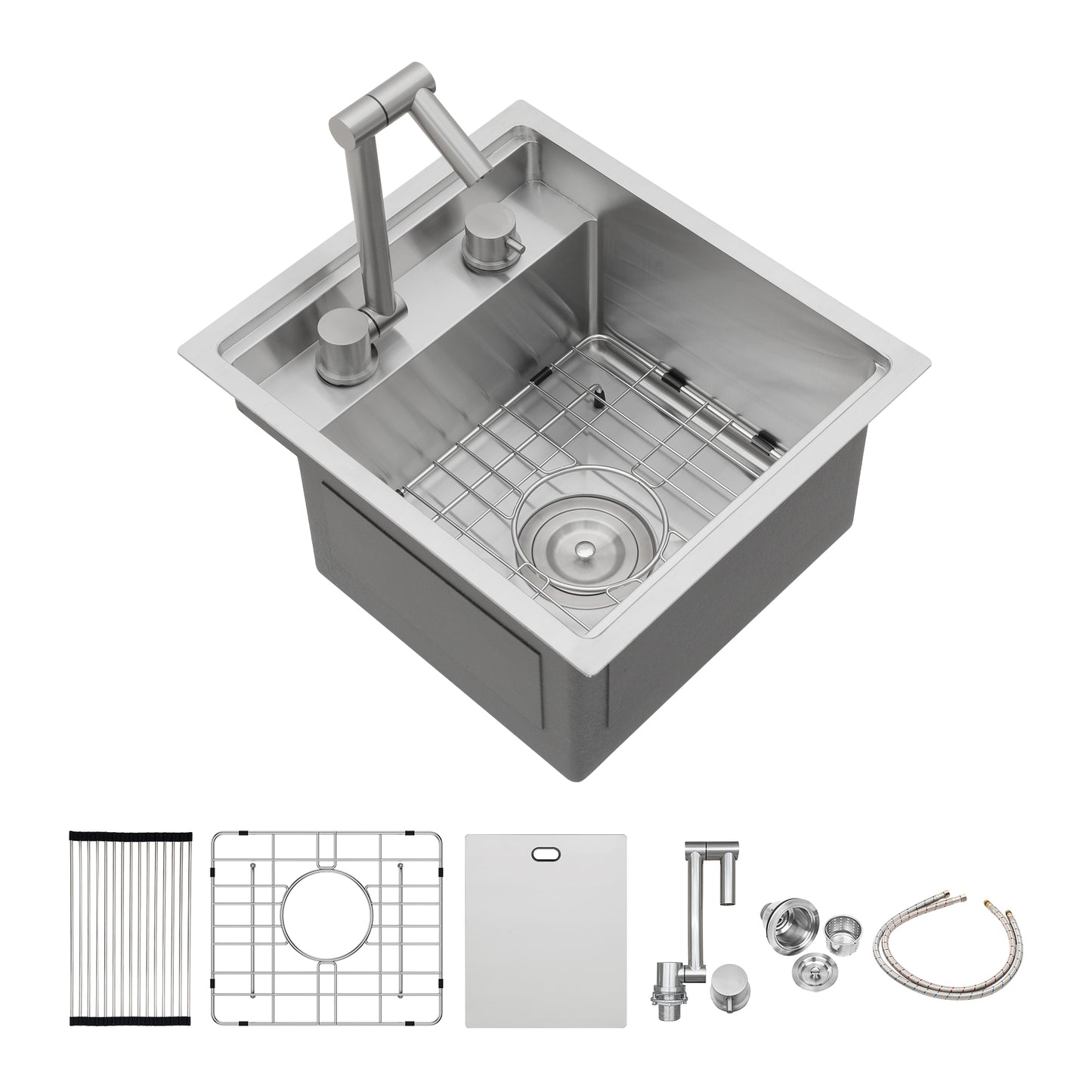 15" Undermount bar Sink with folding faucet - 15 x 17 x 9 inch Single Bowl 16 Gauge Stainless Steel Kitchen Sinks