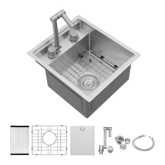 15" Undermount bar Sink with folding faucet - 15 x 17 x 9 inch Single Bowl 16 Gauge Stainless Steel Kitchen Sinks