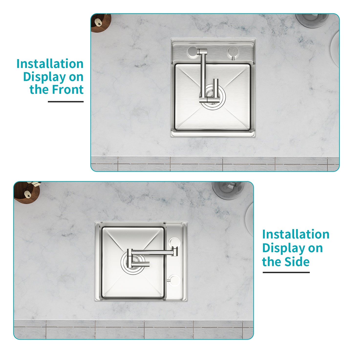 15" Undermount bar Sink with folding faucet - 15 x 17 x 9 inch Single Bowl 16 Gauge Stainless Steel Kitchen Sinks