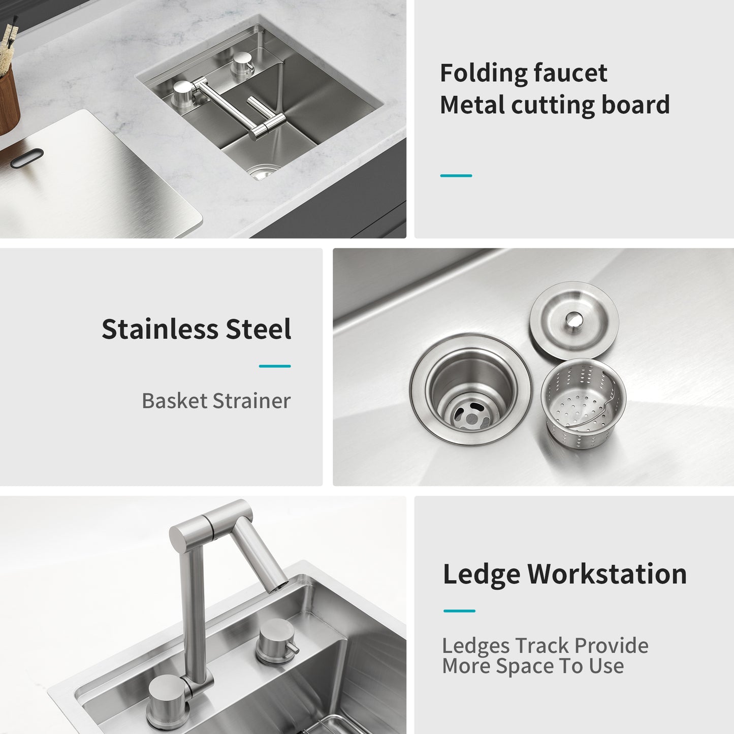 15" Undermount bar Sink with folding faucet - 15 x 17 x 9 inch Single Bowl 16 Gauge Stainless Steel Kitchen Sinks