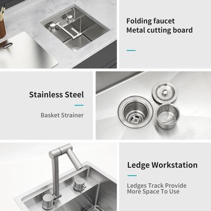 15" Undermount bar Sink with folding faucet - 15 x 17 x 9 inch Single Bowl 16 Gauge Stainless Steel Kitchen Sinks