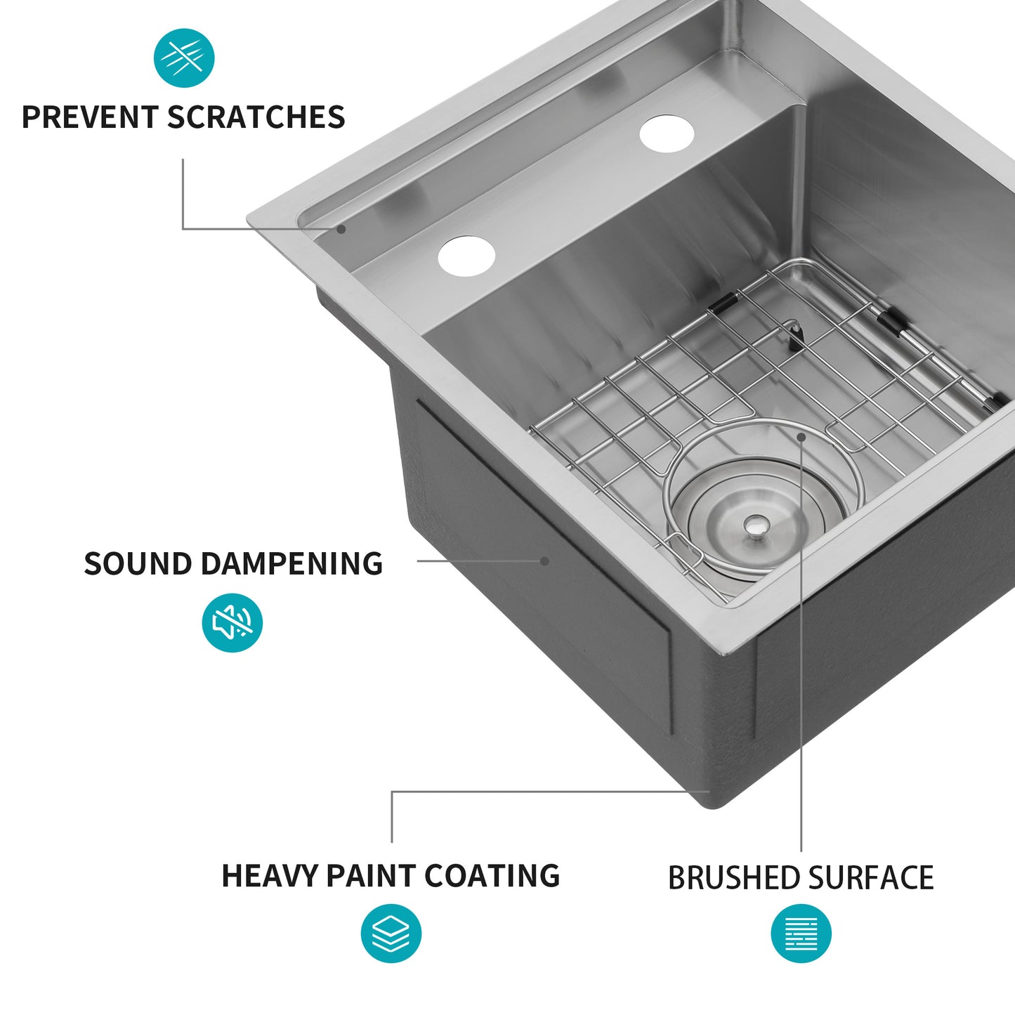 15" Undermount bar Sink with folding faucet - 15 x 17 x 9 inch Single Bowl 16 Gauge Stainless Steel Kitchen Sinks