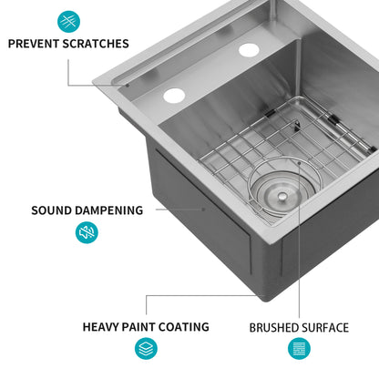 15" Undermount bar Sink with folding faucet - 15 x 17 x 9 inch Single Bowl 16 Gauge Stainless Steel Kitchen Sinks