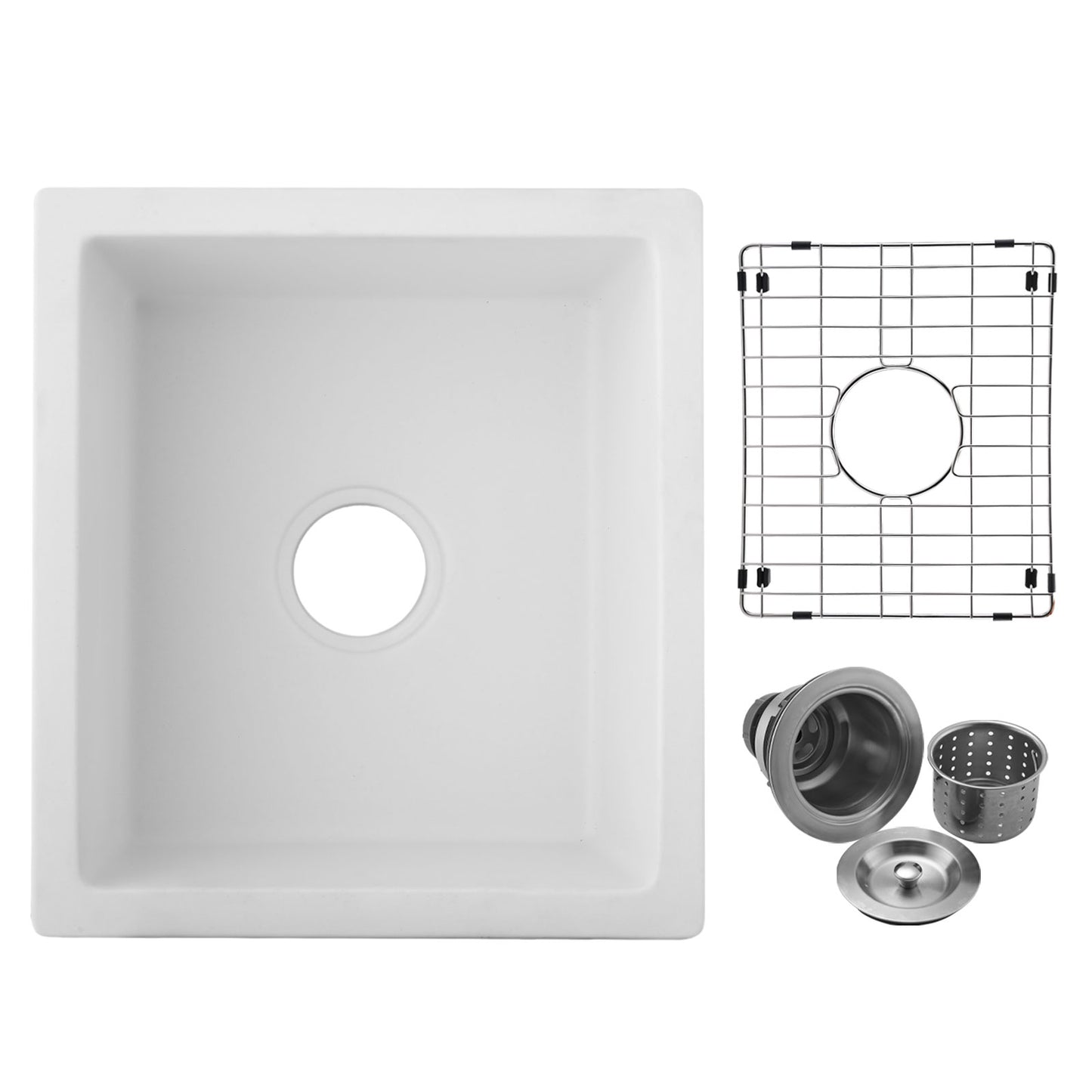 Quartz 18" L X 16" W Undermount Bar Sink With Grid And Strainer