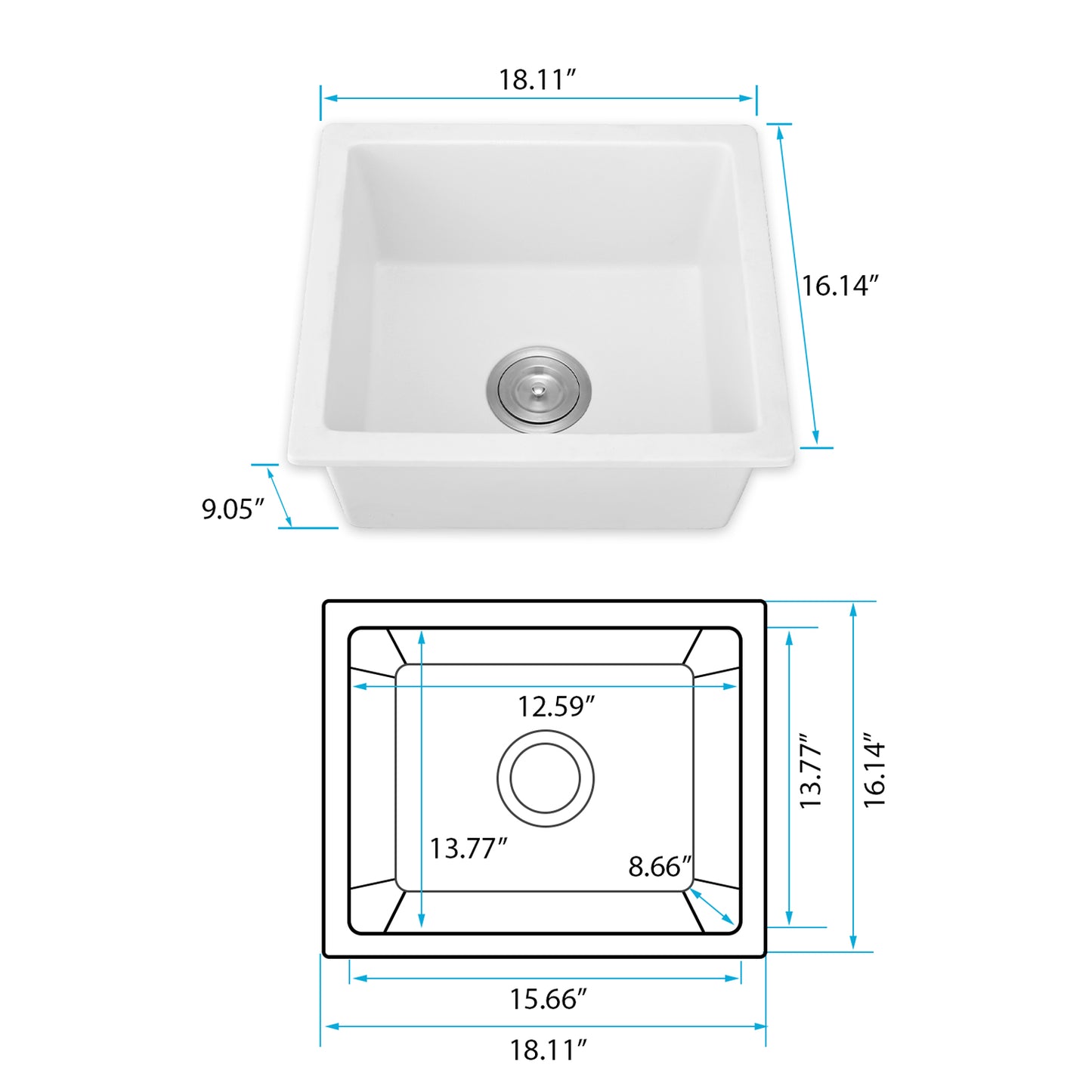 Quartz 18" L X 16" W Undermount Bar Sink With Grid And Strainer