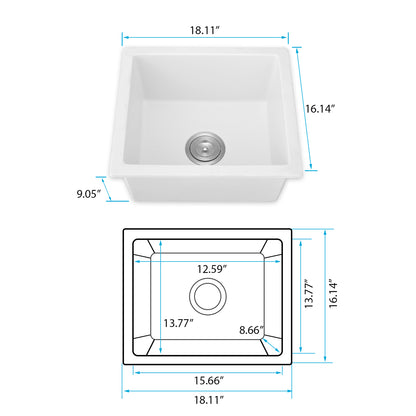 Quartz 18" L X 16" W Undermount Bar Sink With Grid And Strainer