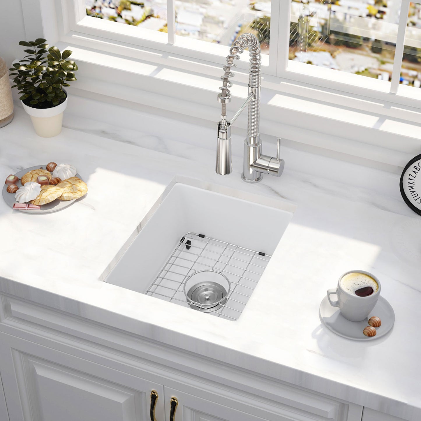 Quartz 18" L X 16" W Undermount Bar Sink With Grid And Strainer