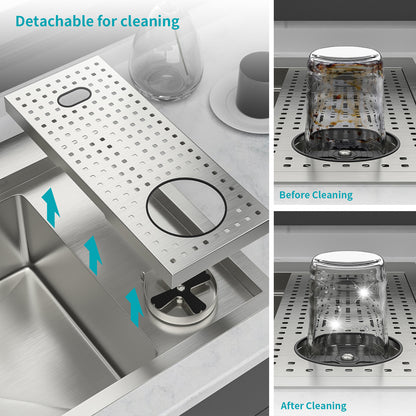 33" Drop-in Kitchen Sink with Cup Washer - 33 x 22 x 10 inch Single Bowl 16 Gauge Stainless Steel Workstation Kitchen Sinks