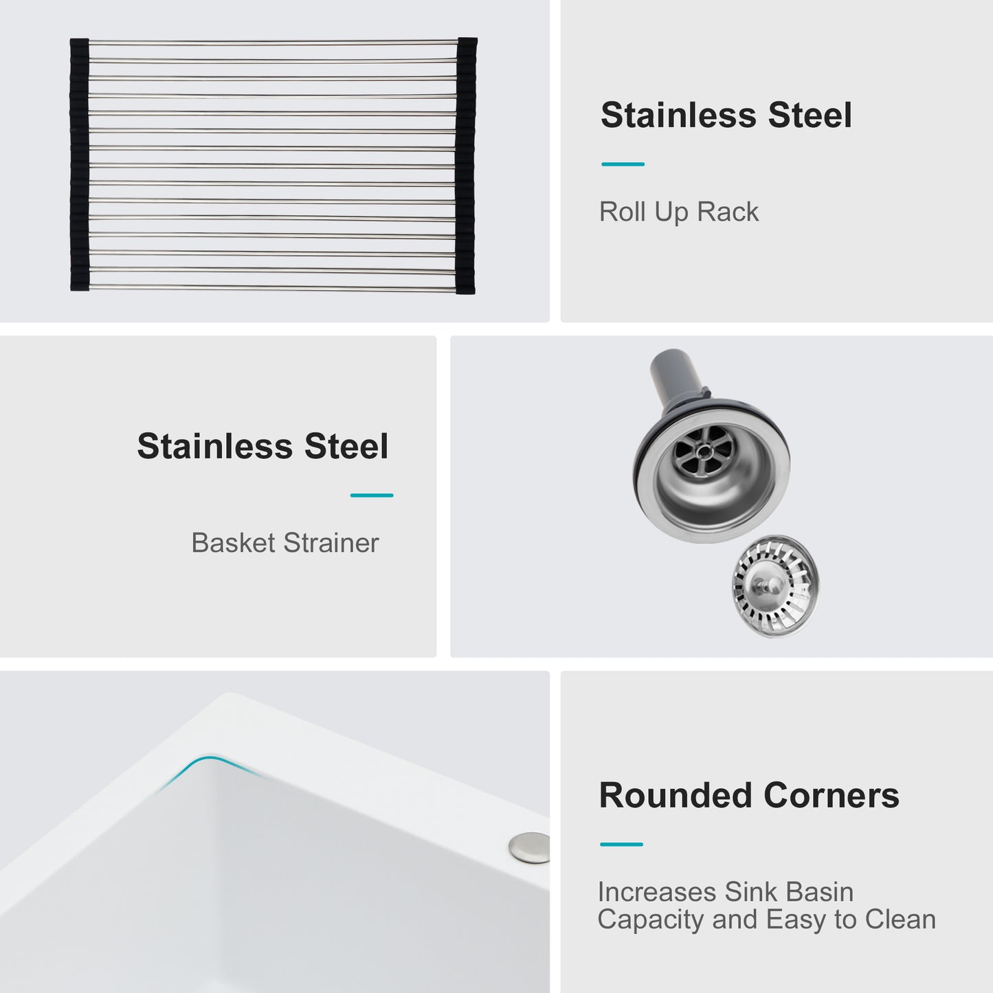 Quartz Kitchen Sink - 25 x 22" x 9.65" White Granite Composite Drop-in Single Bowl Kitchen Sink