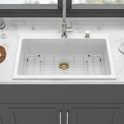 Quartz Kitchen Sink - 33" x 22" x 9.65" White granite composite Drop-in kitchen sink