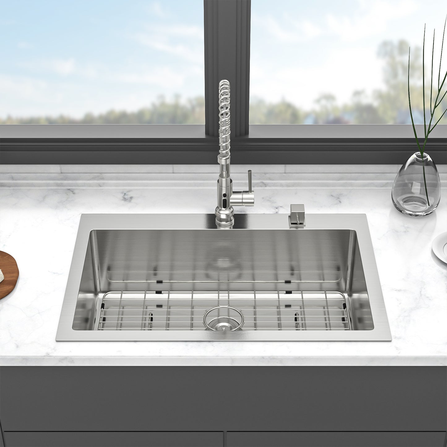 33 x 22 x 10 inch Kitchen Sink Drop-In 16 Gauge Stainless Steel Single Bowl Topmount Kitchen Sink