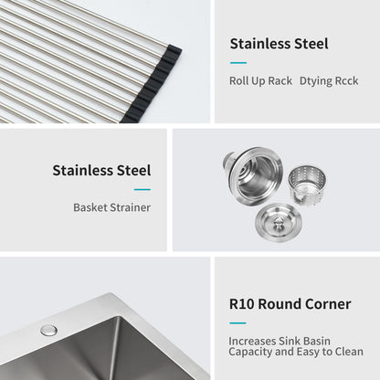 33 x 22 x 10 inch Kitchen Sink Drop-In 16 Gauge Stainless Steel Single Bowl Topmount Kitchen Sink